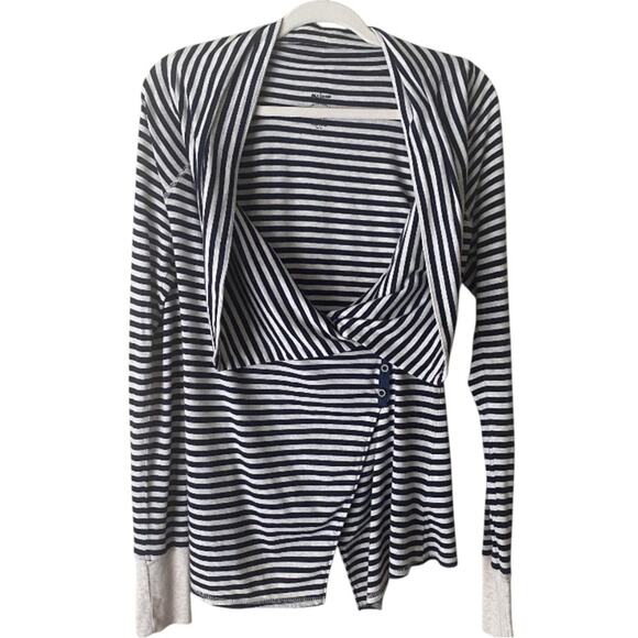 Allihop Anthropologie | Striped Wraparound Cardigan Sweater Top Navy Cream Small - Picture 1 of 8